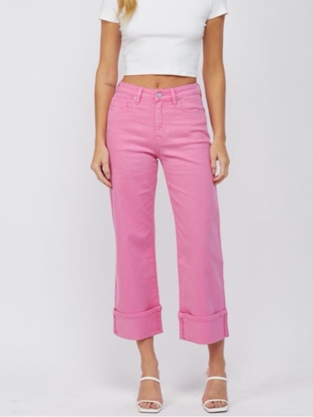 Mica NWT sz 29 High Rise Pink Cuffed Wide Leg Jeans Pants with some stretch